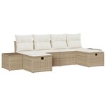 vidaXL Ensemble de salon de jardin de 6 pièces avec coussins beige en rattan poly