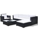 vidaXL Salon de jardin 6 Pièces avec coussins résine tressée noir