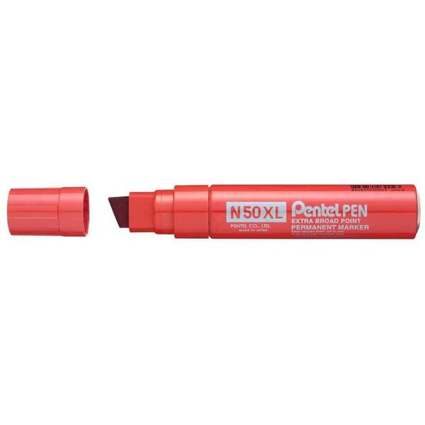 Marqueur permanent n50xl  pointe biseautée  rouge x 6 pentel