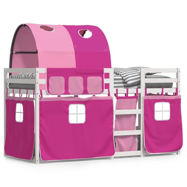 vidaXL Lit superposé avec rideaux rose 90x190 cm bois pin massif
