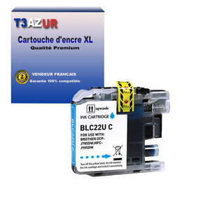 T3AZUR - Cartouche compatible avec Brother DCP-J785DW MFC-J985DW LC22U XL Cyan