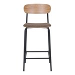 2 chaises de bar dossier en bois assise marron avec pieds noirs