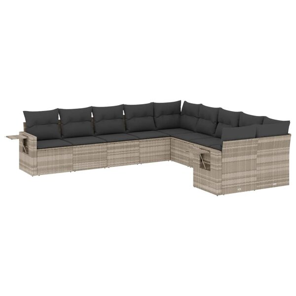 vidaXL Salon de jardin avec coussins 10 Pièces gris clair résine tressée