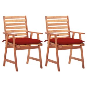 vidaXL Chaises à dîner d'extérieur 2 Pièces avec coussins Acacia massif