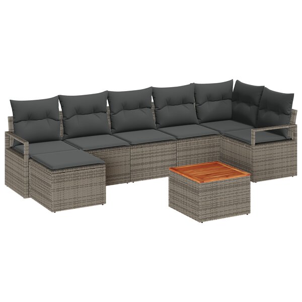 Ensemble de 8 pièces de Canapé de Jardin avec Coussins en Poly Rattan Gris Acacia