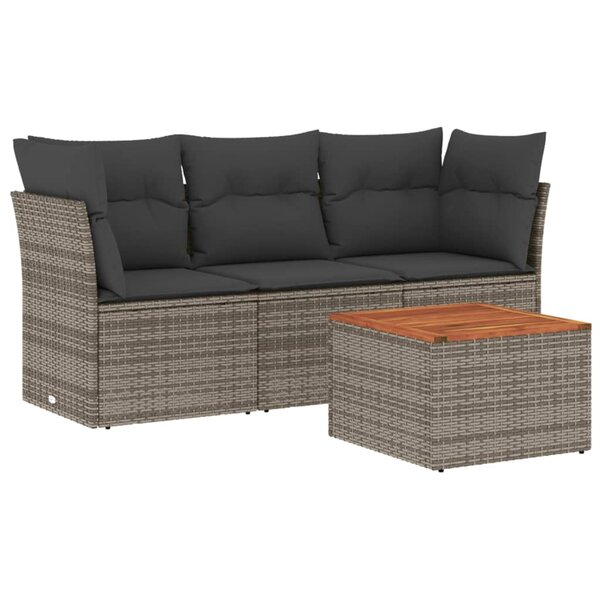 vidaXL Salon de jardin 4 Pièces avec coussins gris résine tressée