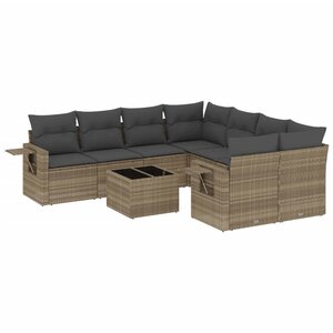 vidaXL Salon de jardin 9 Pièces avec coussins gris clair résine tressée