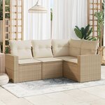 vidaXL Salon de jardin avec coussins 4 Pièces beige résine tressée