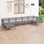 vidaXL Salon de jardin 7 Pièces Bois de pin massif Gris