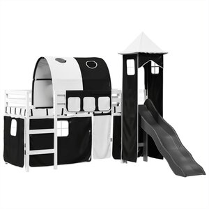 vidaXL Lit mezzanine enfants avec tour blanc/noir 80x200cm pin massif