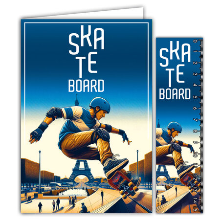 Carte SKATEBOARD avec Enveloppe 12x17 5cm Pour sportif sportive urbain Street et Park Skatepark Trocadéro Tour Eiffel Paris - Collection Passion Sports des Jeux Olympiques - Fabriqué en France