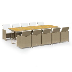 vidaXL Ensemble à dîner de jardin coussins 11 Pièces Résine tressée Beige
