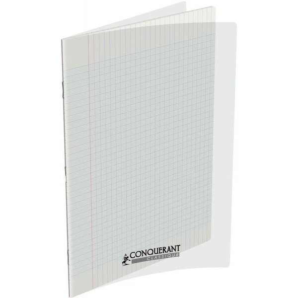 Cahier 48 pages seyès 90 g  couverture polypropylène incolore  format 24 x 32 cm CONQUERANT