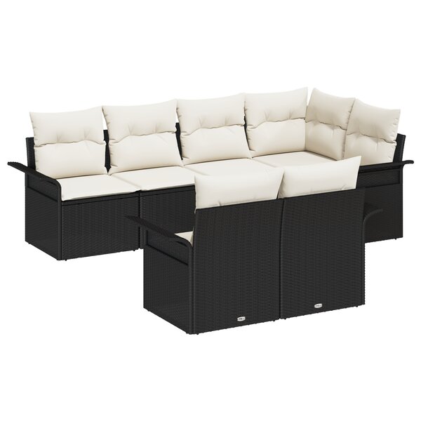 vidaXL Ensemble de canapé de jardin 7 pièces avec coussins noir en poly rotin