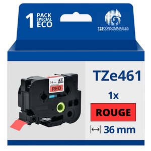 Ruban compatible Brother TZe461 - Texte noir sur fond rouge