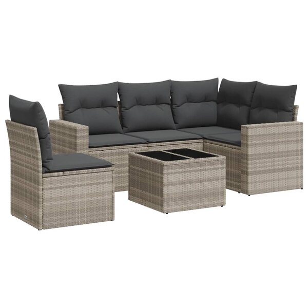 vidaXL Salon de jardin 6 Pièces avec coussins gris clair résine tressée