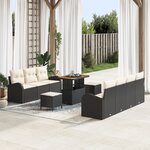 vidaXL Canapé de jardin 10 pièces noir avec coussins crème en poly rotin