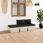 vidaXL Salon de jardin palette 3 Pièces avec coussins Épicéa imprégné