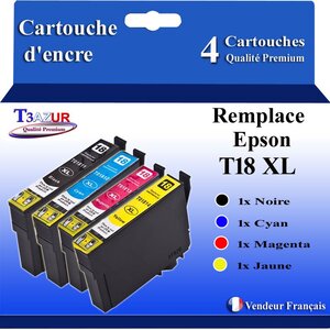 T3AZUR- 4x Cartouches Compatibles avec Epson 18XL 18 XL remplace Epson Expression Home XP-225 XP-30 XP-302 XP-305 XP-312 XP-315 XP-322 XP-325