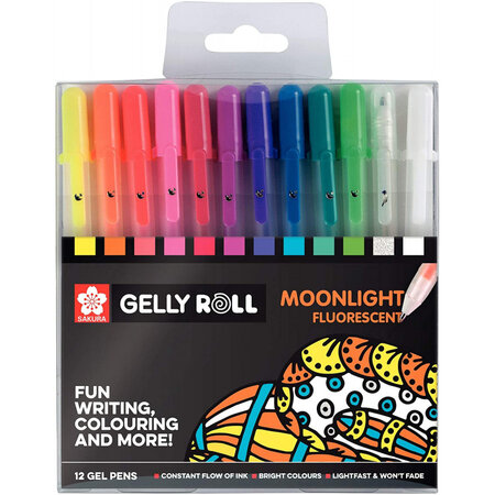 Lot de 12 stylos gel moonlight fluorescent - sakura