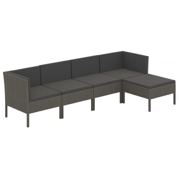 vidaXL Salon de jardin 5 Pièces avec coussins résine tressée gris