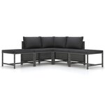 vidaXL Salon de jardin 5 Pièces avec coussins Gris Résine tressée