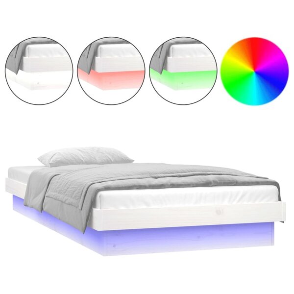 vidaXL Cadre de lit à LED blanc 90x190 cm simple bois massif