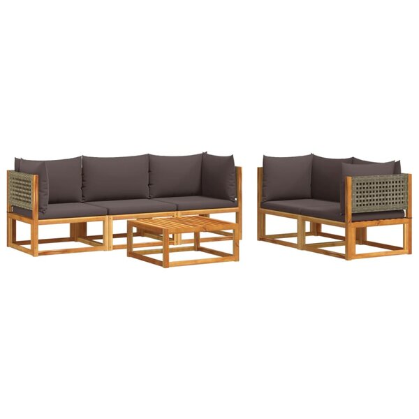 vidaXL Salon de jardin avec coussins 6 Pièces bois d'acacia solide