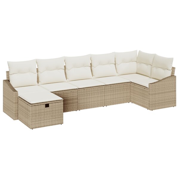 vidaXL Ensemble de Canapés de Jardin 7 pièces avec Coussins Beige Poly Ratan