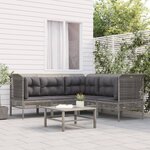 vidaXL Salon de jardin 5 Pièces avec coussins Gris Résine tressée