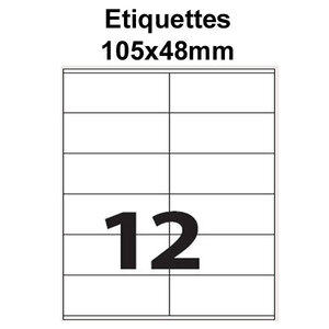 Étiquettes adhésives  105x48mm  (12étiquettes/feuille) - blanc - 50 feuilles -t3azur