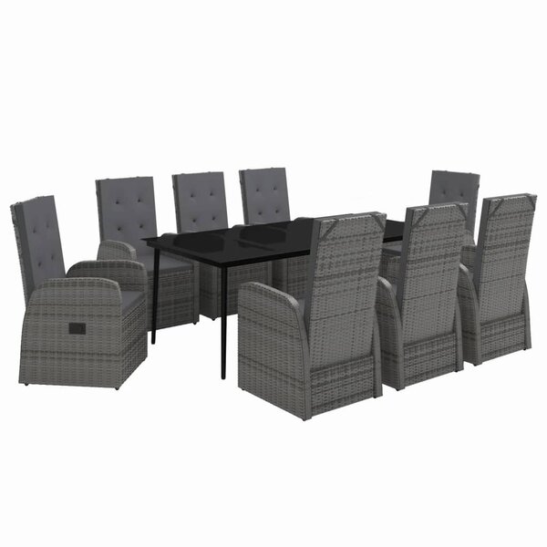 vidaXL Ensemble de salle à manger de jardin avec coussins 9 Pièces Gris