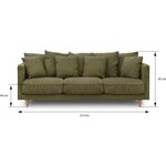 Canapé fixe 4 places CONSTANCE - Tissu vert - Pied en bois massif - 212 x 87 x 93 cm