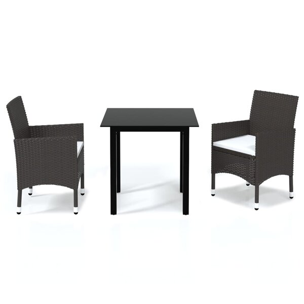 vidaXL Ensemble à dîner de jardin avec coussins 3 Pièces poly rotin brun