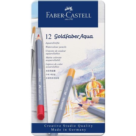 Boîte métal 12 crayons de couleur aquarellables goldfaber faber-castell