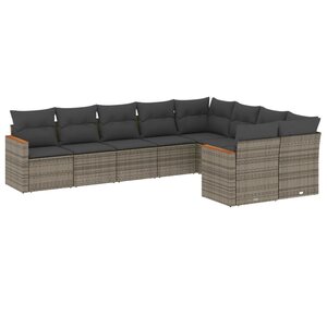 vidaXL Salon de jardin 9 Pièces avec coussins gris résine tressée