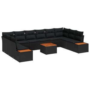 vidaXL Ensemble de canapé de jardin avec coussin 10 Pièces Noir Polyrotin