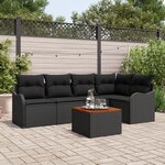 Ensemble de Canapé de Jardin 6 Pièces avec Coussins Noir Poly Rattan Acacia