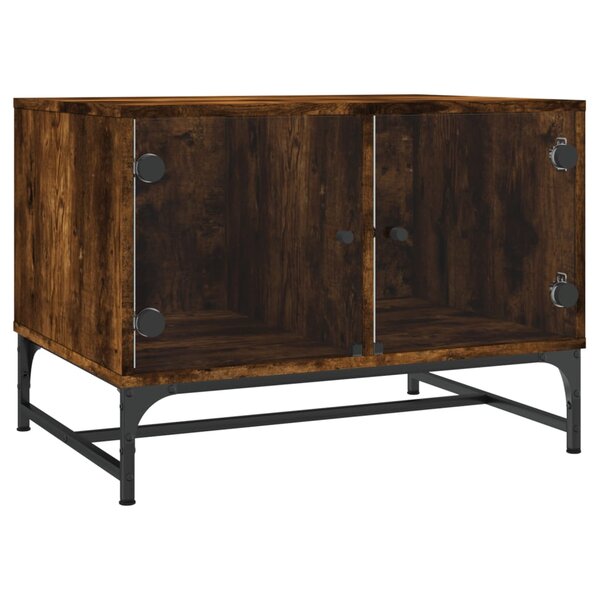 vidaXL Table basse avec portes en verre chêne fumé 68 5x50x50 cm