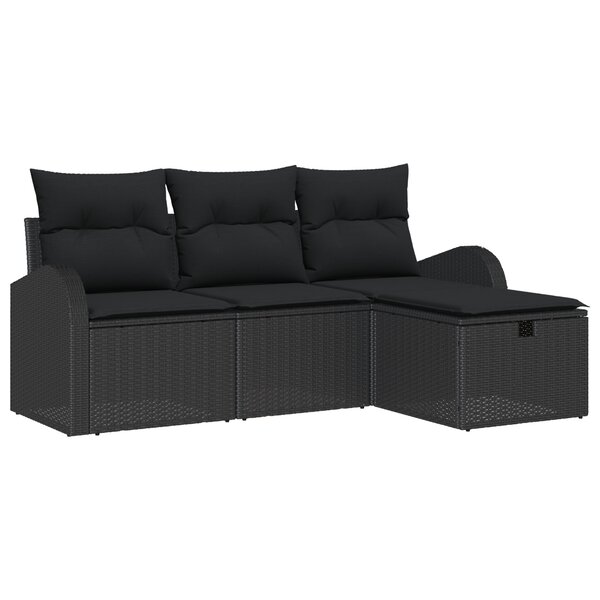 vidaXL Ensemble de Canapé de Jardin en quatre pièces avec coussins Noir Poly Rattan