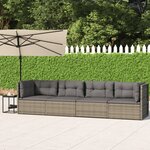 vidaXL Salon de jardin 4 Pièces avec coussins Gris Résine tressée