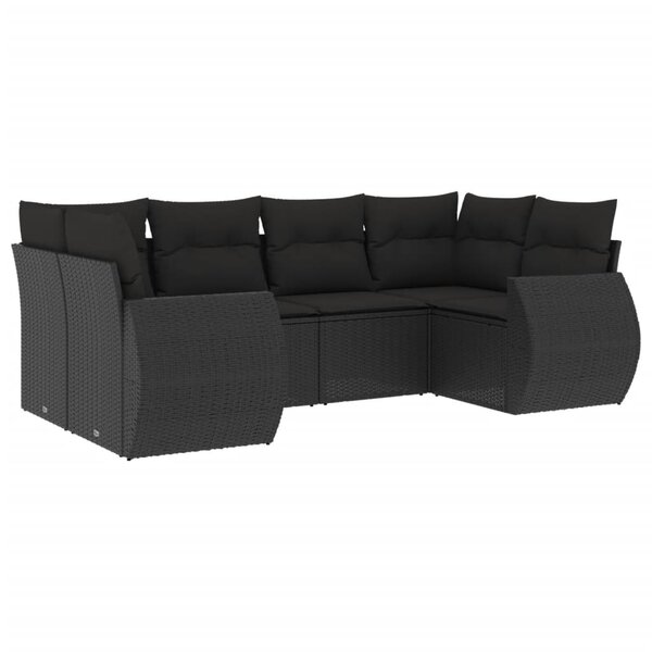 vidaXL Salon de jardin 6 Pièces avec coussins noir résine tressée