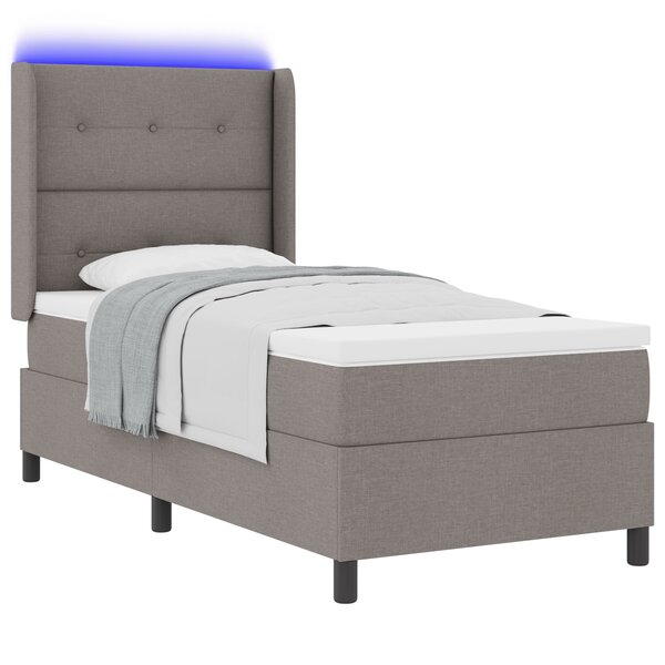 vidaXL Lit à ressorts avec matelas et LED Taupe 90x190 cm Tissu