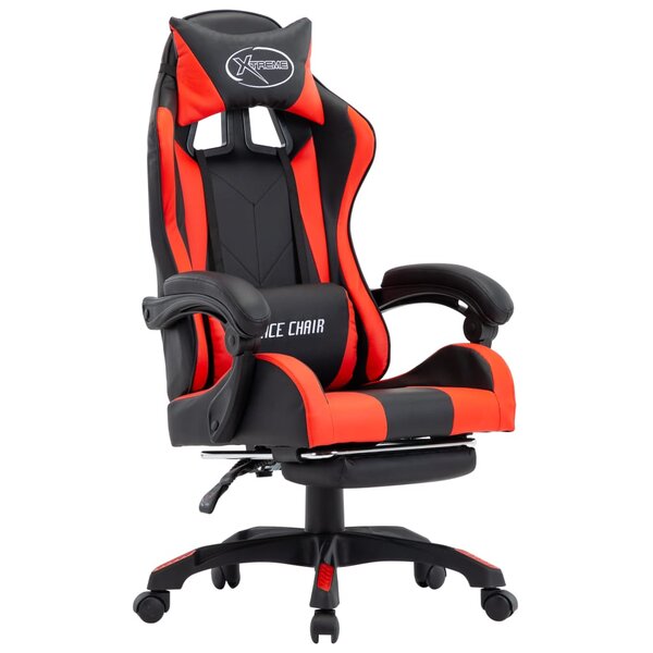 Chaise fauteuil siège pivotante de bureau informatique étude de jeux vidéo et repose-pied et similicuir rouge 02_0024225