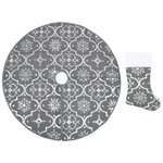 vidaXL Jupe de sapin de Noël de luxe avec chaussette Gris 122 cm Tissu
