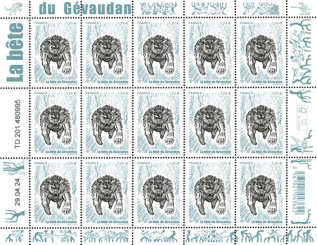 Feuille de 15 timbres - Bête du Gévaudan - Lettre verte