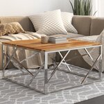vidaXL Table basse argenté acier inoxydable et bois massif d'acacia