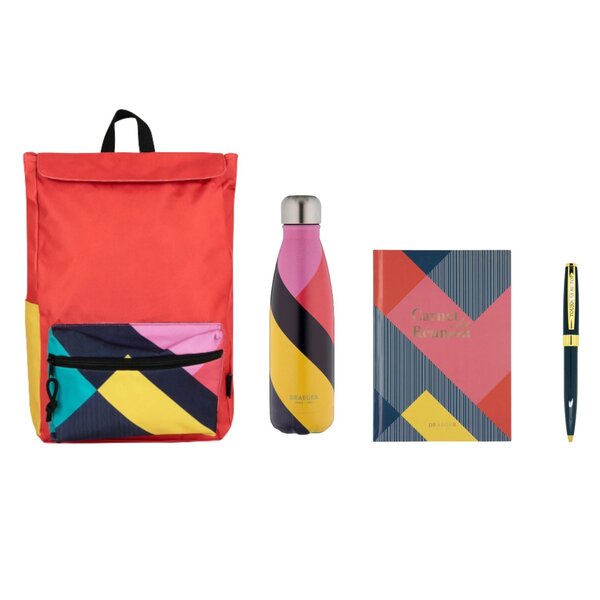 Kit Rentrée Professionnelle : Sac À Dos 2 En 1 Rouge  Carnet De Notes A5  Gourde Inox Multicolore  Stylo - Draeger paris