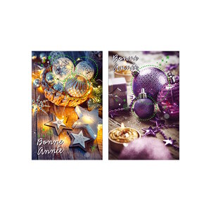 Carte De Voeux - 5 Cartes Bonne Année Boules de Noël Décor Pailleté et Brillant