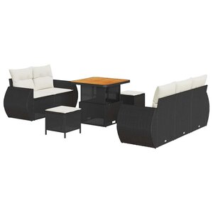 vidaXL Ensemble de canapé de jardin 8 Pièces Noir et Crème polyrotin